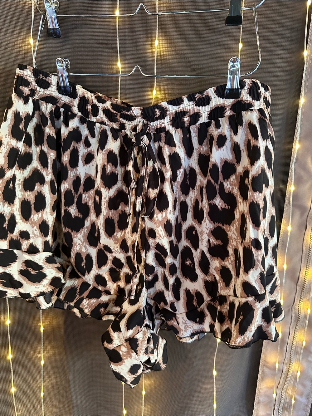 SHEIN Leopard Print High Waist Ruffle Shorts - Brown/Black